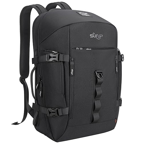 SUNUP Travel Laptop Backpack for Men Women, Large 36L Carry-on Backpack Weekender Bag, Durable Water Resistant Business Luggage Daypack Fits 17 inch Computer, Black