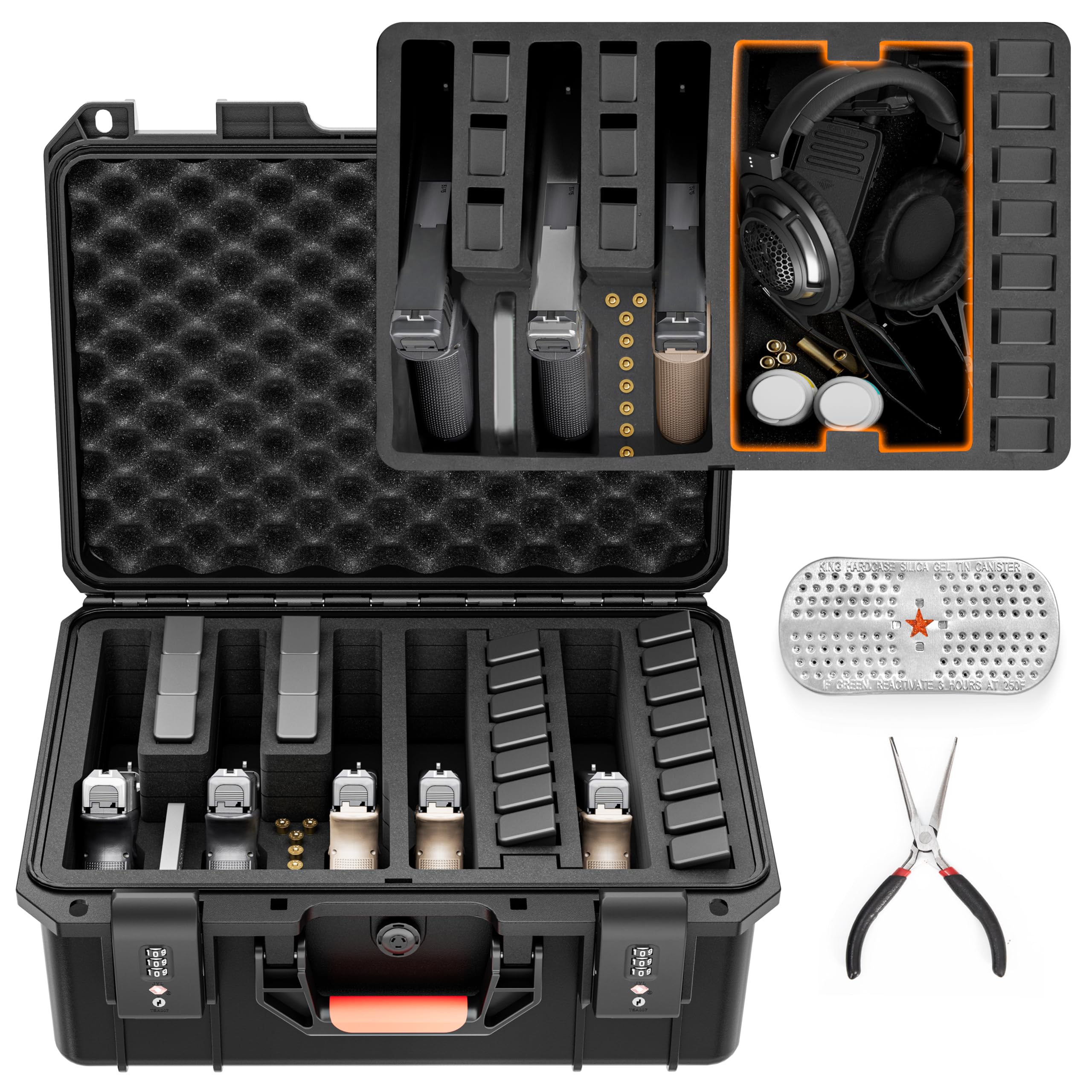 Photo 1 of Kinghardcase Built-In Lock TSA Gun Case for Handguns, 5 Pistol Case & 21 Magazines– Pre-Cut Multiple Pistols Heavy Duty WaterProof & Shock Proof, TSA Approved Firearm Travel Case with Desiccant
