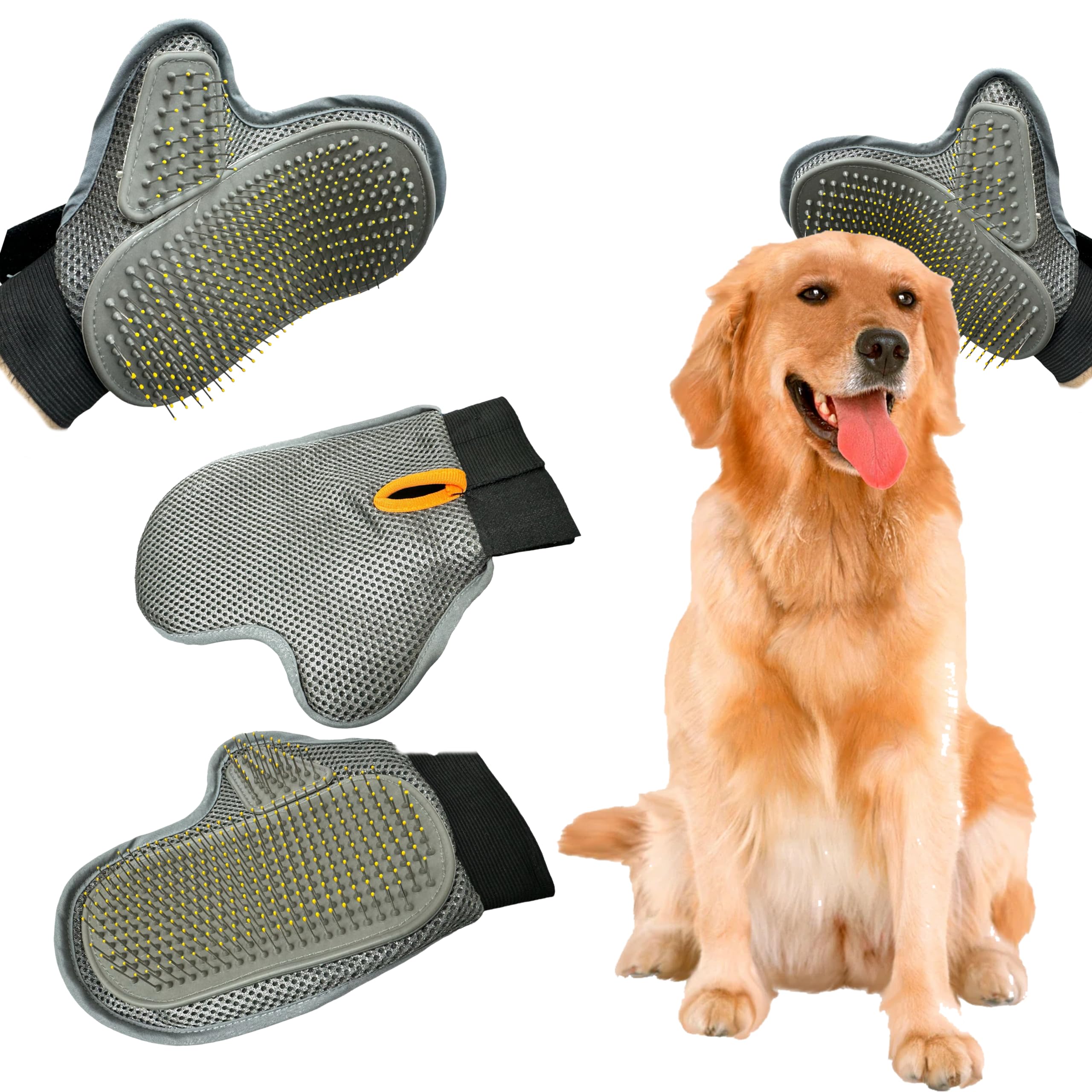 Pet Gentle Grooming Massage Coat Care Glove With Wire Bristles Glove Brush, For Dogs & Cats