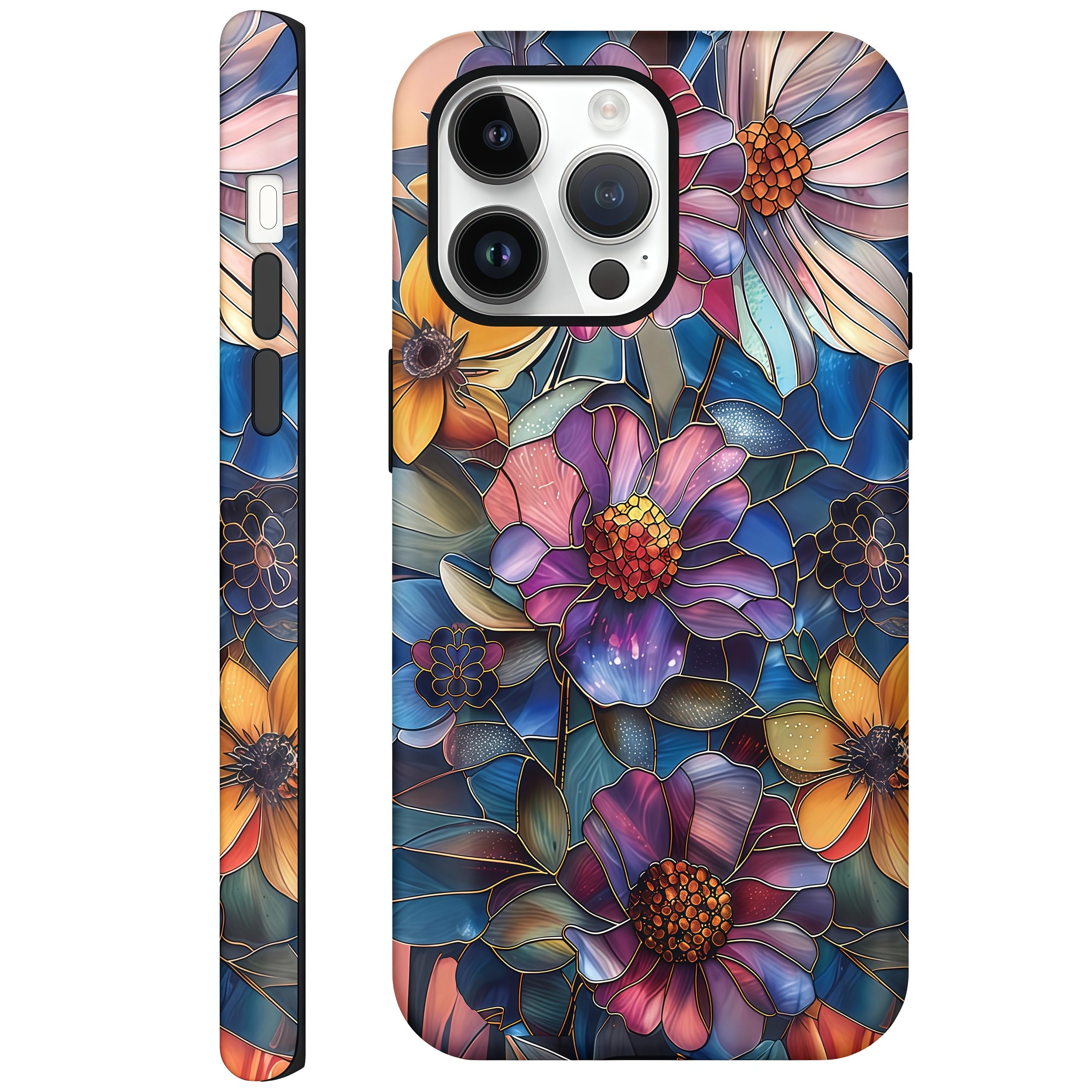 Aleviker Case for iPhone 15 Pro Max, Glossy Hybrid 2-Layer Hard Shell, Aesthetic Scratch Resistant Cover, Vibrant Defined Blossoms