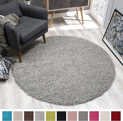 Amazon De Sanat Teppich Rund Hellgrau Hochflor Langflor Modern