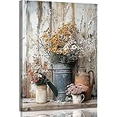 Rustic Farmhouse Daisy Floral Canvas Wall art Vintage Neutral Country Painting Picture Wall Decor Flower Still Life BotanicalPoster Print Artwork for Bathroom Living Room Bedroom Home Decoration
