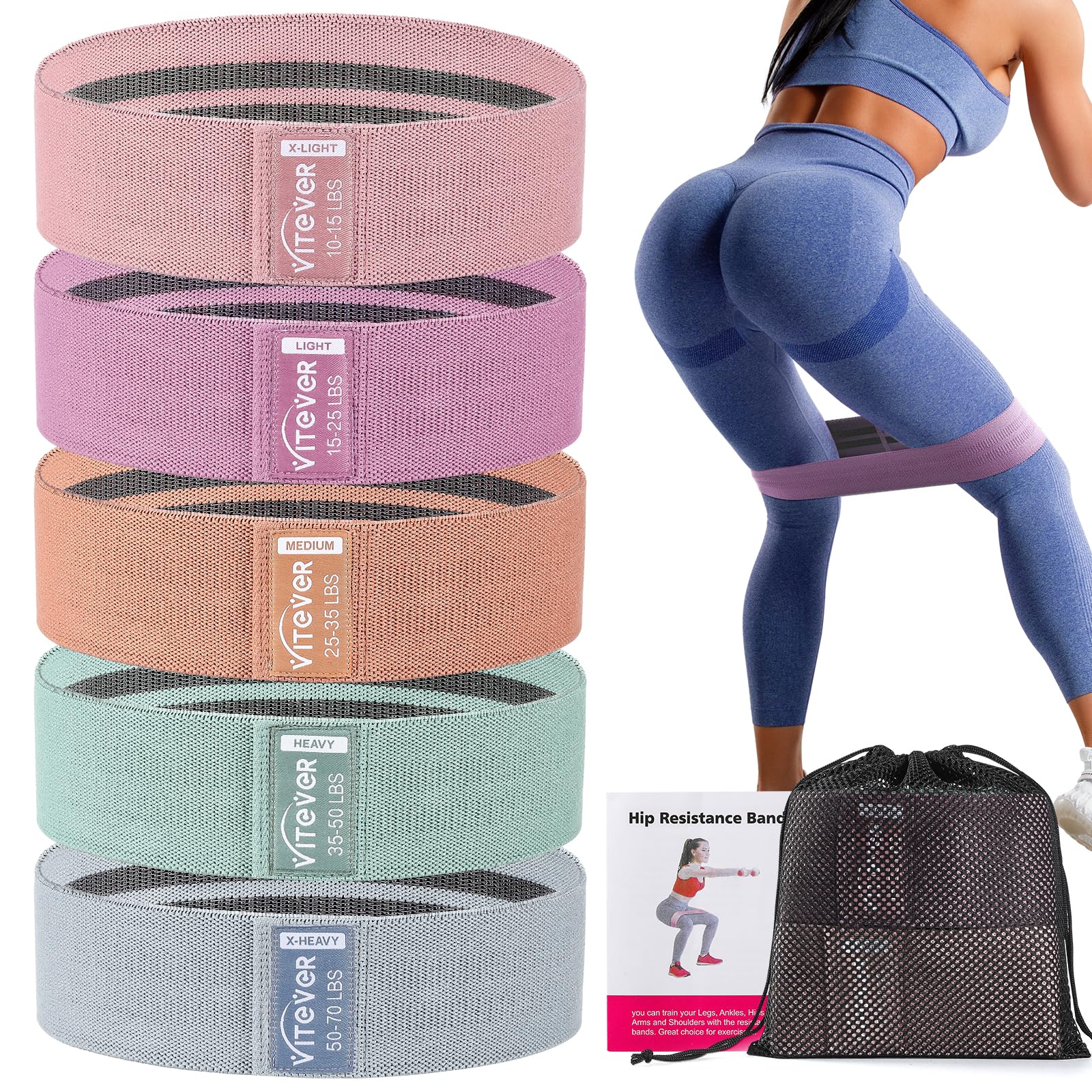 Photo 1 of 5 Levels Booty Bands Set, Resistance Bands for Working Out, Exercise Bands for Women Legs and Butt, Yoga Starter Set