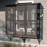 Dephet Catio Outdoor Cat Enclosure Window Perch for Multiple Indoor Cats | Expandable Cat Window Box with 4 Platforms &amp; 4 Doors, Patio Kitten House for Sunbathing Overlooking Tunnel Connection,Black