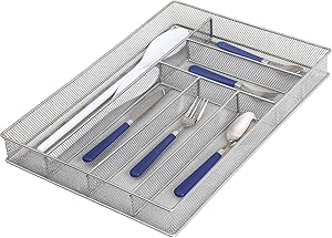 YBM Home Stainless Steel Silverware Tray Organizer for Kitchen Utensils, In-Drawer Cutlery Tray Mesh Utensil Drawer Organizer with 6 Compartments for Kitchen and Office