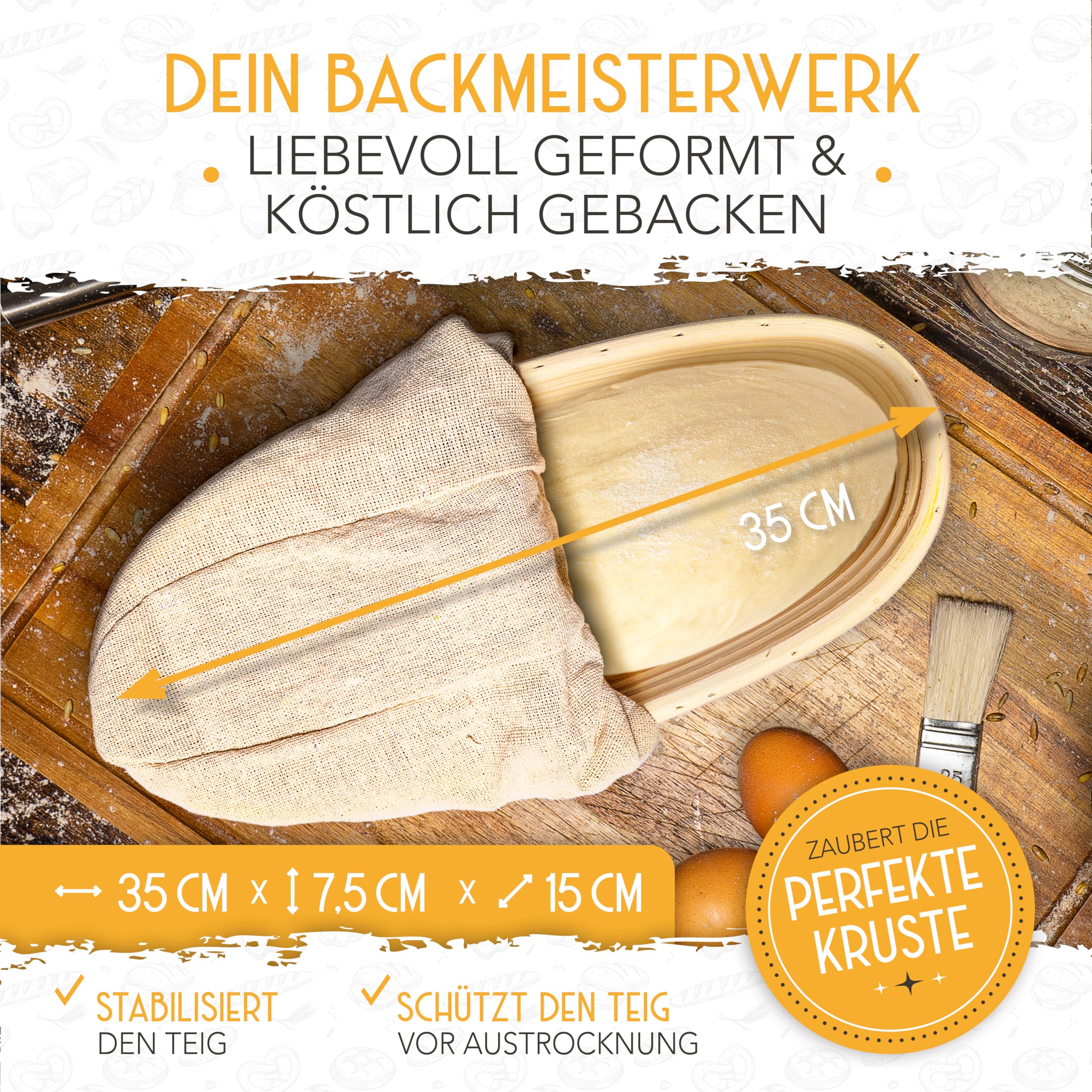 KRUSTENZAUBER Gärkörbchen zum Brotbacken + Bäckermesser - Set aus 2x Gärkorb und 2x Teigritzmesser - Brot Backen Zubehör, Brotkorb, Brotbackform, Sauerteig Teigschneider, Gärfolie Brot 4
