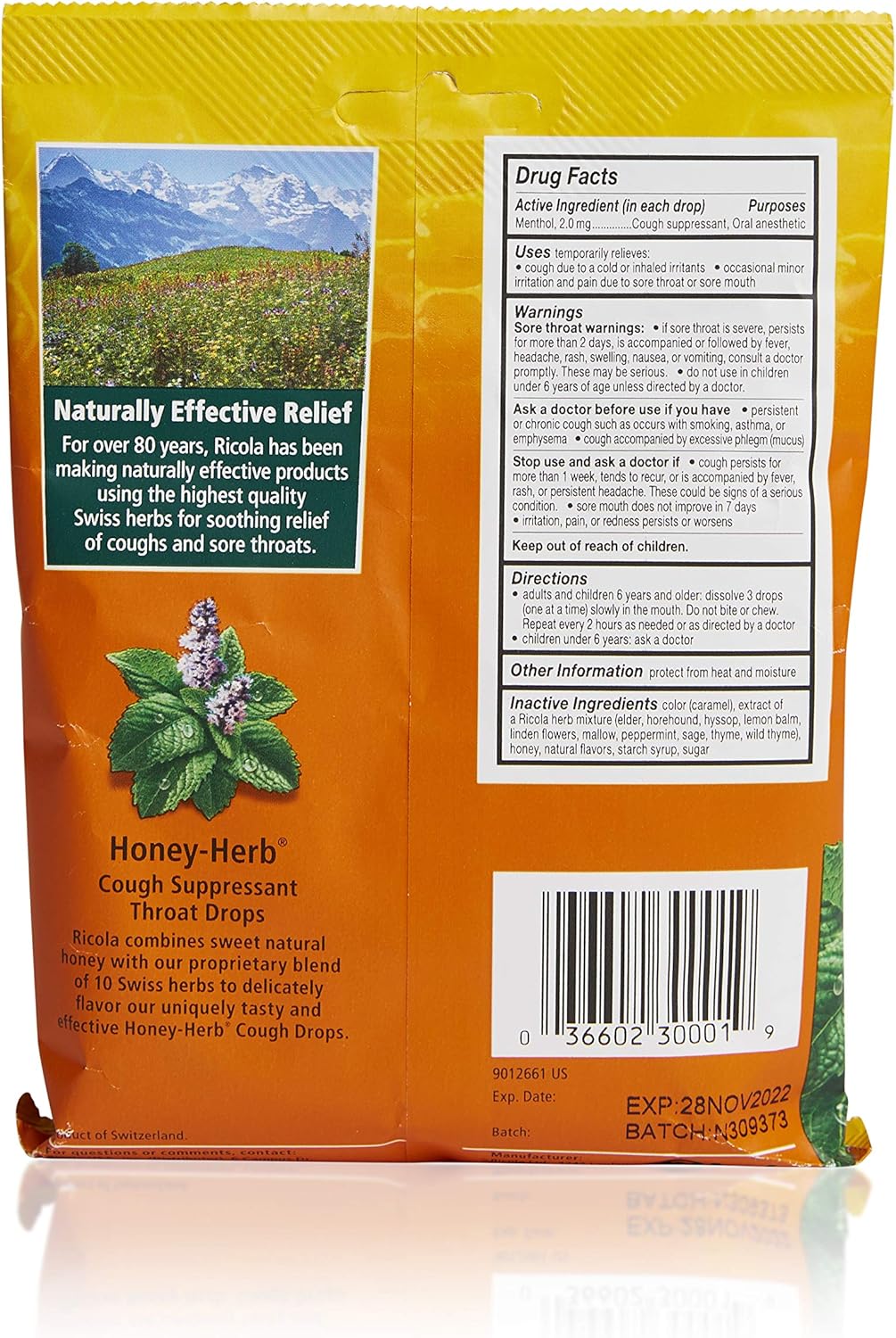 Ricola Honey Herb Herbal Cough Suppressant Throat Drops, 24ct Bag: Health & Personal Care