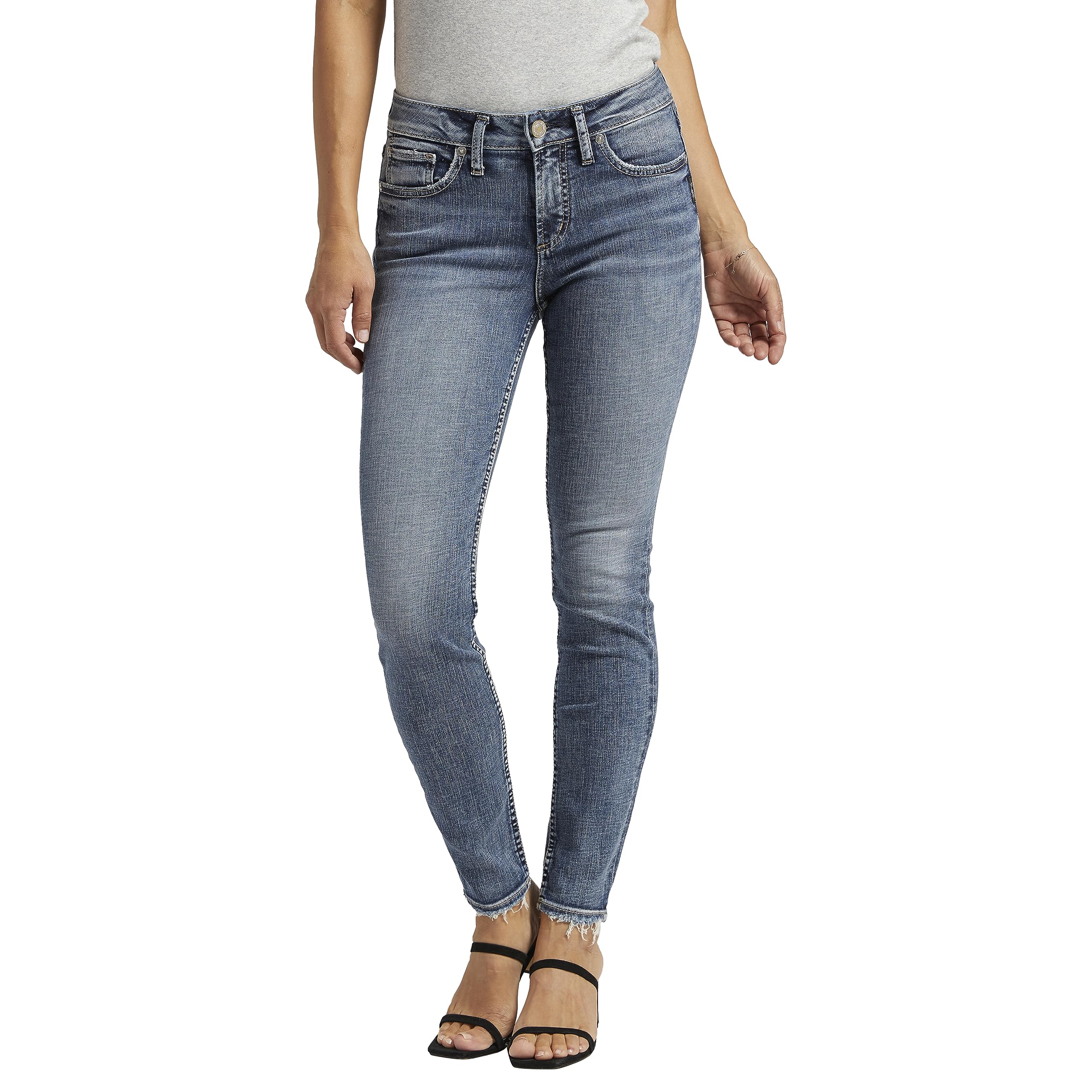Silver Jeans Co. Women’s Suki Mid Rise Curvy Fit Skinny Jeans, Dark Wash Met, 23W x 29L