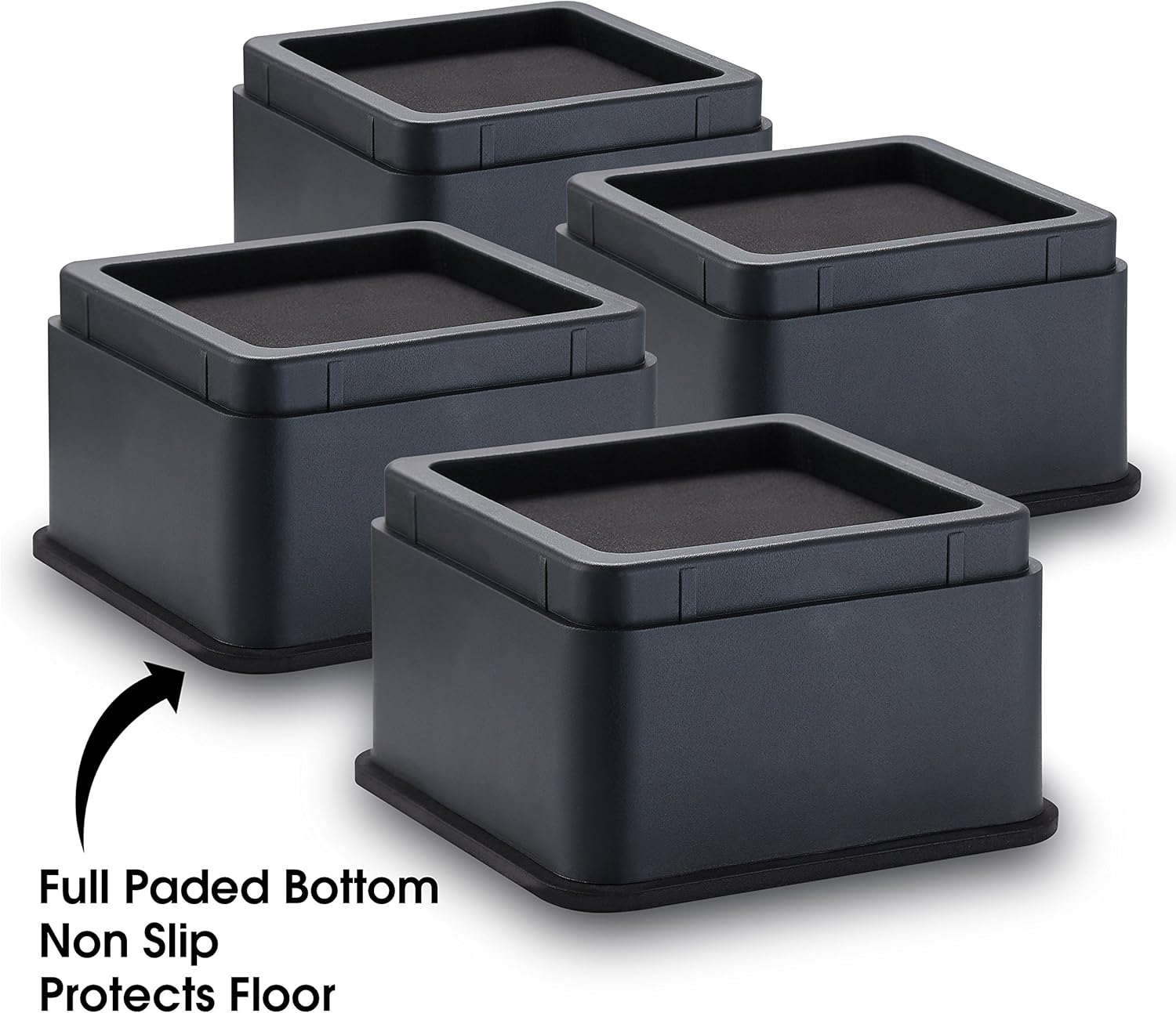 iPrimio Bed and Furniture Risers – Square Elevator up to 2” Per Riser and Lifts up to 10,000 LBs - Protect Floors and Surfaces – Durable ABS Plastic and Anti Slip Foam Grip – Stackable (4, Black): Home & Kitchen
