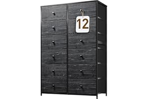 EnHomee Dressers & Chests of Drawers, Dresser for Bedroom,12 Black Drawer Dresser, Fabric Dressers with Wood Top and Metal Frame,52.3" H x 11.8" D x 34.6" W