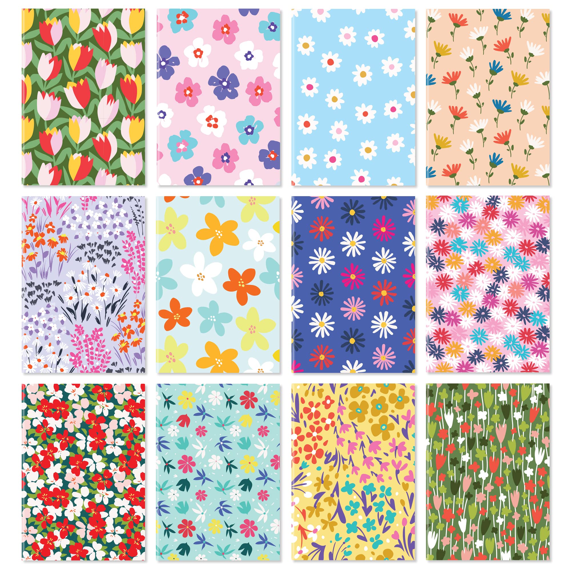 S&O Notebook Journal Set of 24 with 12 Unique Designs - Brightly Colored 3.5x5" Mini Pocketbook That Fit Anywhere - Durable Pocket Diary Set – Register & Writing Pads - Notebooks Bulk