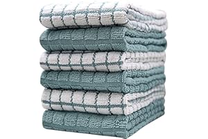 BUMBLE TOWELS Kitchen Towels 16"x 28" | Dish Towels | Kitchen Hand Towels | Highly Absorbent Tea Towel, Soft with Hanging Loop | Natural Ring Spun Cotton, 380 GSM | Aqua Check Design - 6 Pack