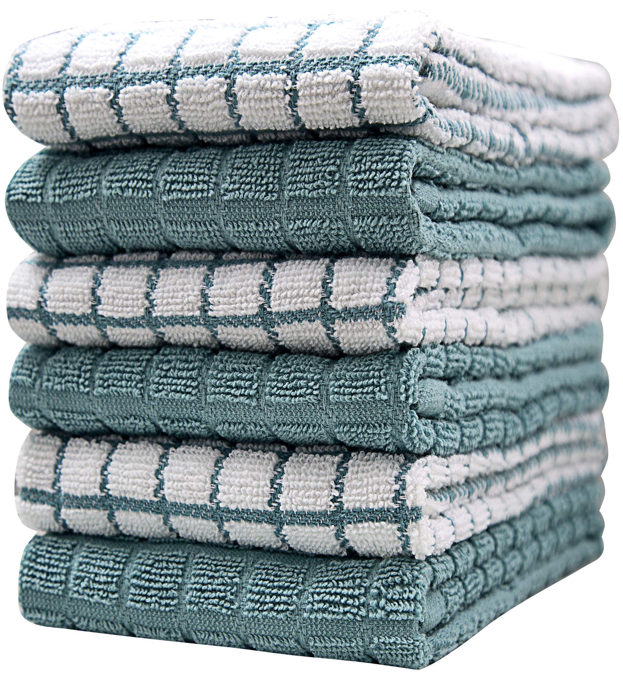 Photo 1 of Kitchen Towels 16"x 28" | Dish Towels | Kitchen Hand Towels | Large Dishcloths Set | Highly Absorbent Tea Towel, Soft with Hanging Loop | Natural Ring Spun Cotton, 380 GSM | Aqua Check Design - 6 Pack