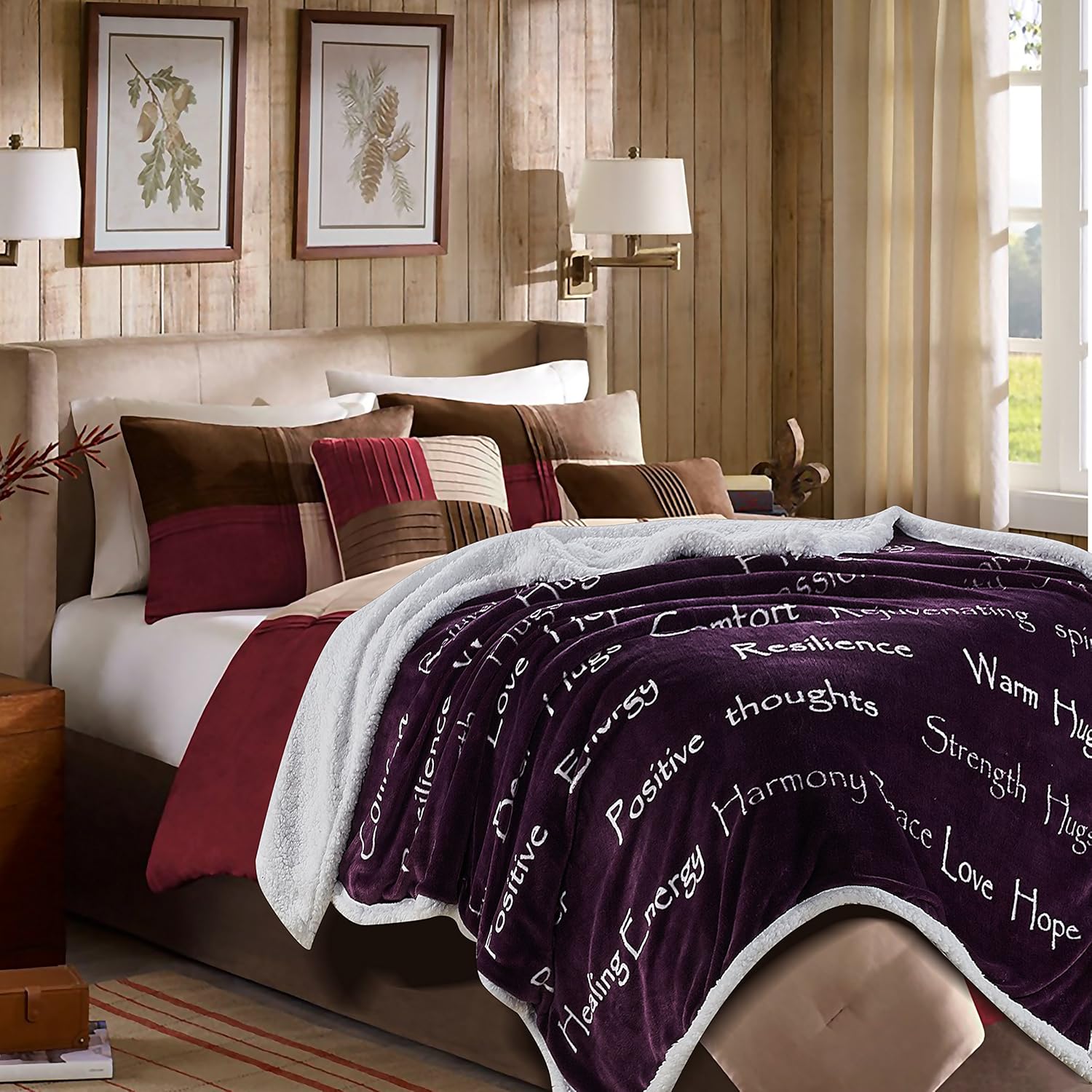 Chanasya Warm Hugs Positive Energy Healing Thoughts Caring Gift Throw Blanket - Sherpa Microfiber Comfort Gift Throw - Get Well Soon Gift for Women Men Cancer Patient - Aubergine Blanket: Home & Kitchen