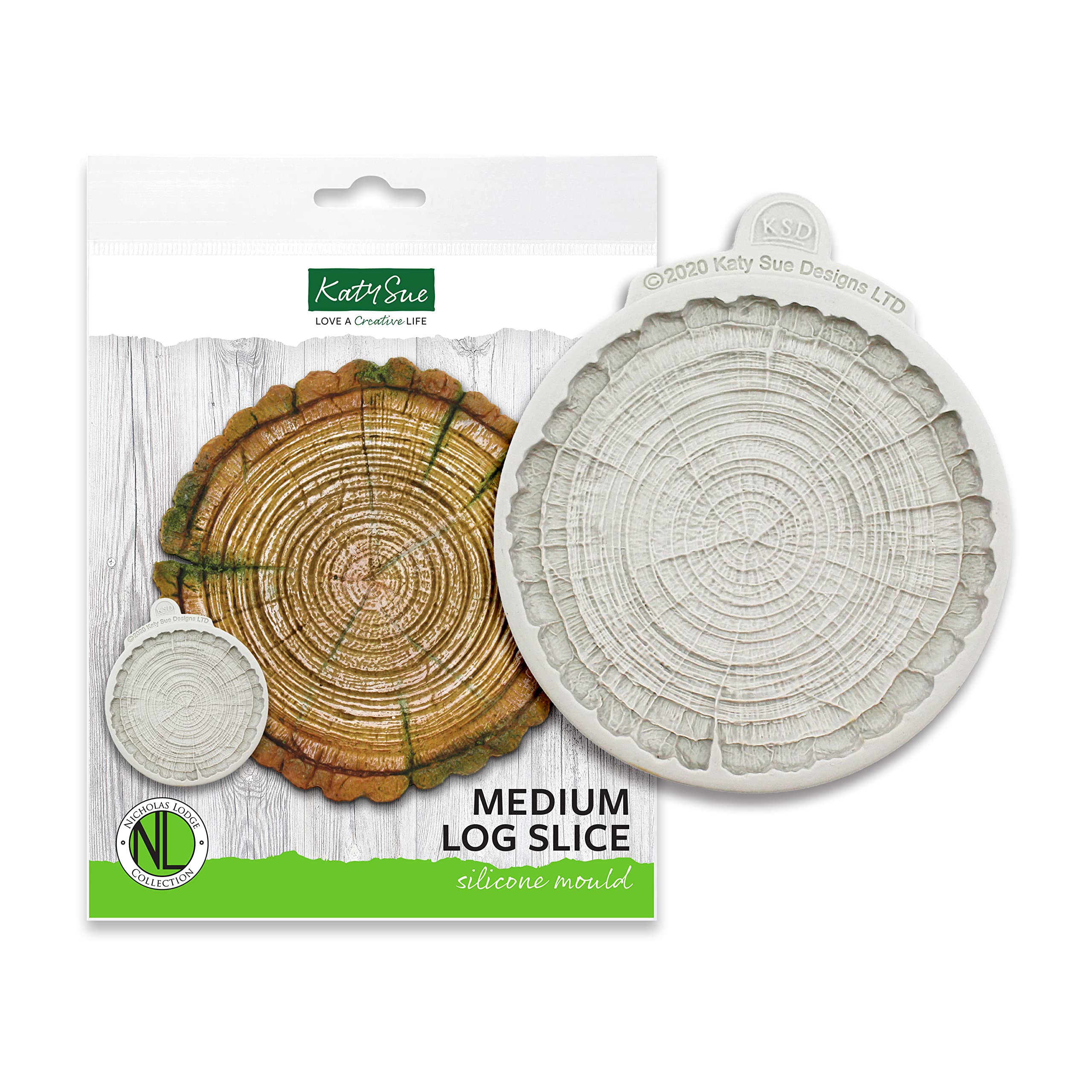 Flower Pro Medium Log Slice Silicone Mould for Cake Decorating & Craft by Katy Sue Moulds. Makes a Log Slice, Tree Stump, Wood Cut 125 Millimetres Diameter & 9 Deep for Fondant, Air Dry & Polymer Clay