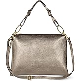 Italian Metallic Calf Leather Shoulder Bag for Women | Rectangular Handbag with Zipper Top Handle & Crossbody Strap