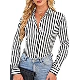 Wrinkle-Resistant Women Silky Button Down Shirts Fashion Printed Long Sleeve Blouse Dressy Casual Tops