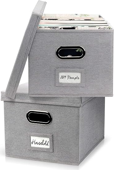 Amazon Com Aesthetic File Box Organizer Set Of 2 Collapsible Linen File Cabinet For Easy File Folder Storage Store All Your Documents And File Folders In Style Home Improvement