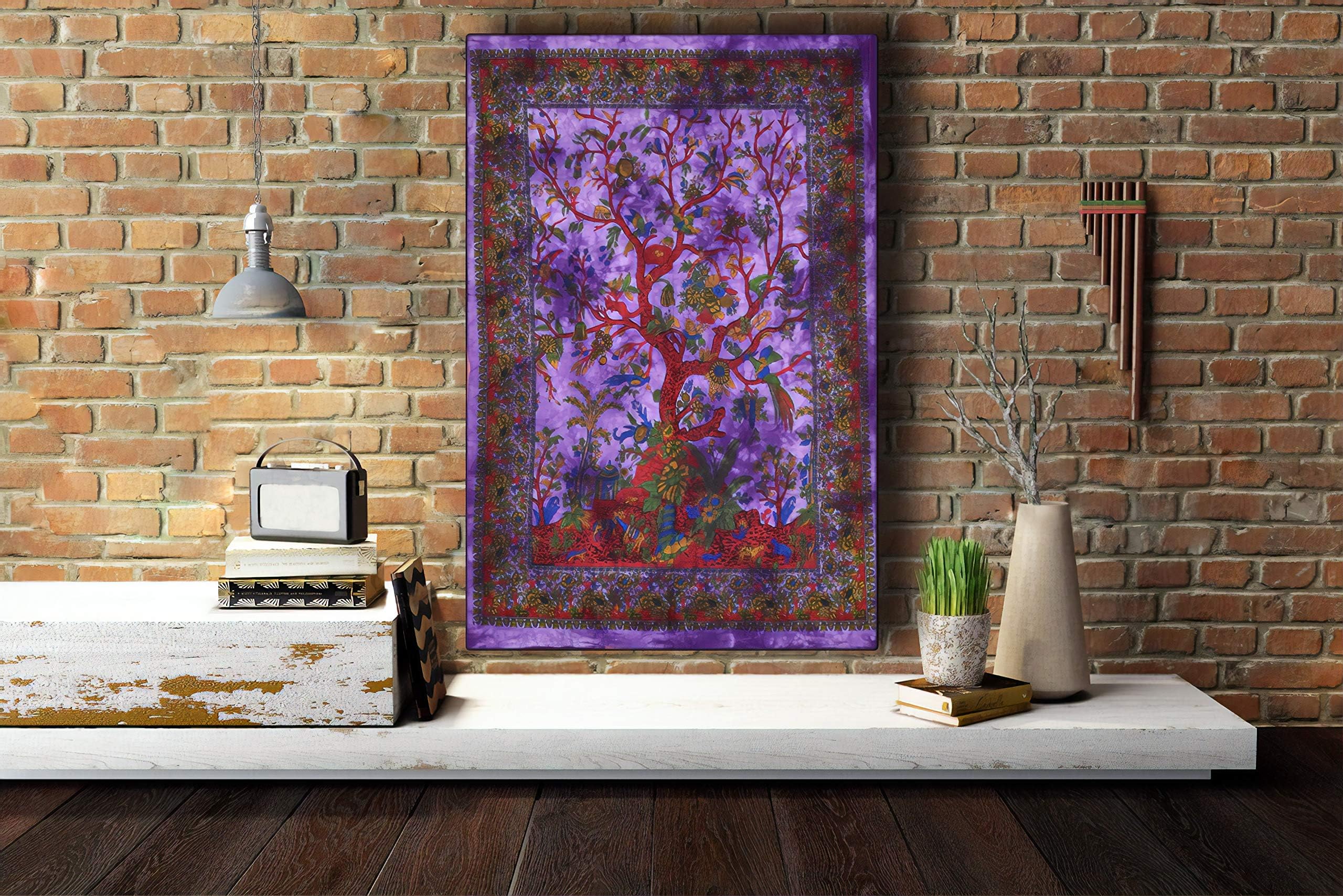 Cotton Wall Art | Boho Bedroom Décor | Mandala Wall Hanging Tapestrys for Weeding Decoration | Home Décor Indian Psychedelic Celestial Tapestry 42 x 30 Inches (Purple Turquoise)