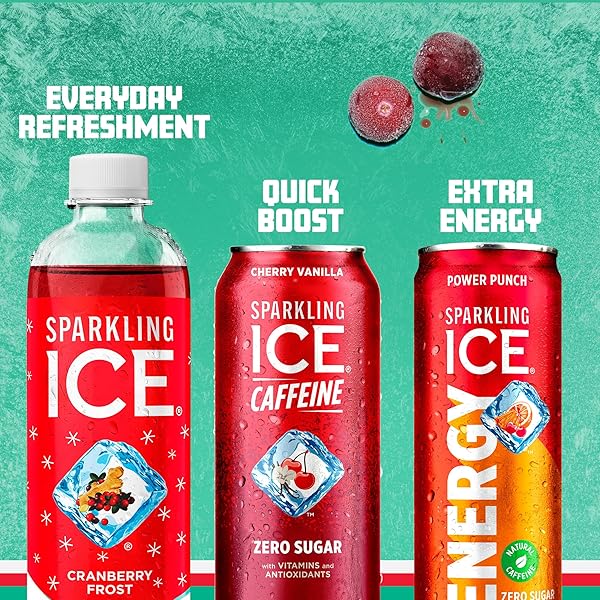 SPARKLING ICE, CRANBERRY FROST SPARKLING WATER, ZERO SUGAR FLAVORED WATER, WITH VITAMINS AND ANTIOXIDANTS, LOW CALORIE BEVERAGE, 17 FL OZ (PACK OF 12)