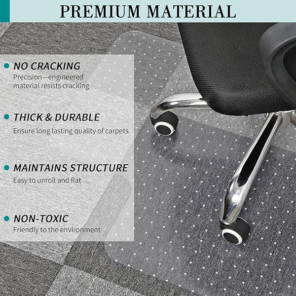 OFFICE CHAIR MAT FOR CARPETS, CLEAR COMPUTER DESK CHAIR MAT FOR LOW CARPETED FLOORS, THICK AND STURDY CARPET PROTECTOR, EASY GLIDE AND FLAT WITHOUT CURLING(30” X 48” RECTANGLE)