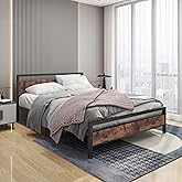 BOFENG Black Queen Size Bed Frames with Wood Headboard,Heavy Duty Platform Bed Frame with Storage No Box Spring Needed,Mattress Foundation,Strong Steel Slats,Noise Free,Brown