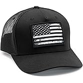 MASHBILL Trucker Hat with Distressed American Flag Patch - Adjustable Snapback Patriotic Cap for Men Women