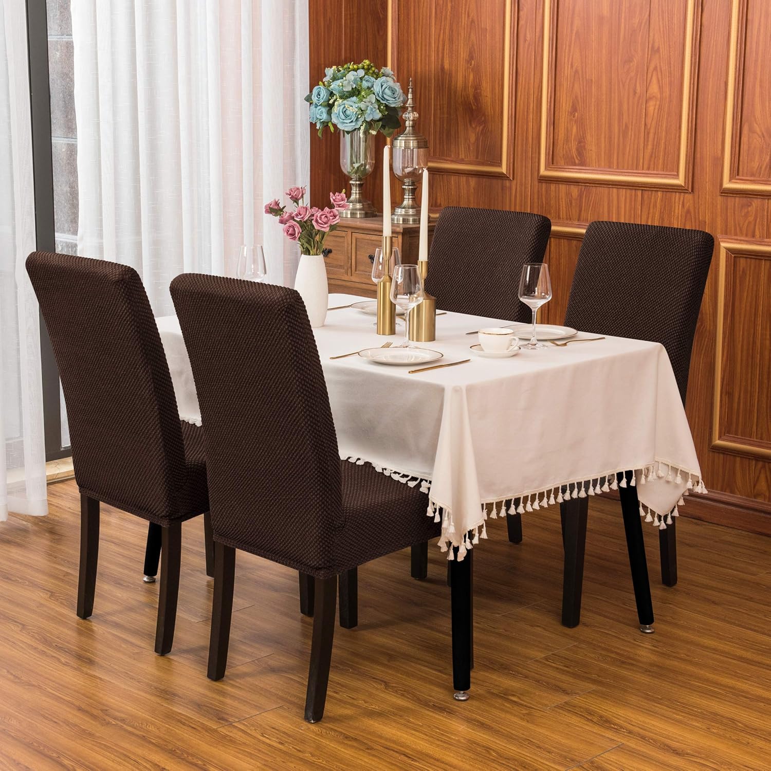 subrtex Dining Room Chair Slipcovers Jacquard Parsons Chair Covers Sets Stretch Chair Furniture Protector Covers Removable Washable Chair Seat Slipcovers for Restaurant Hotel Ceremony(4, Creme): Home & Kitchen