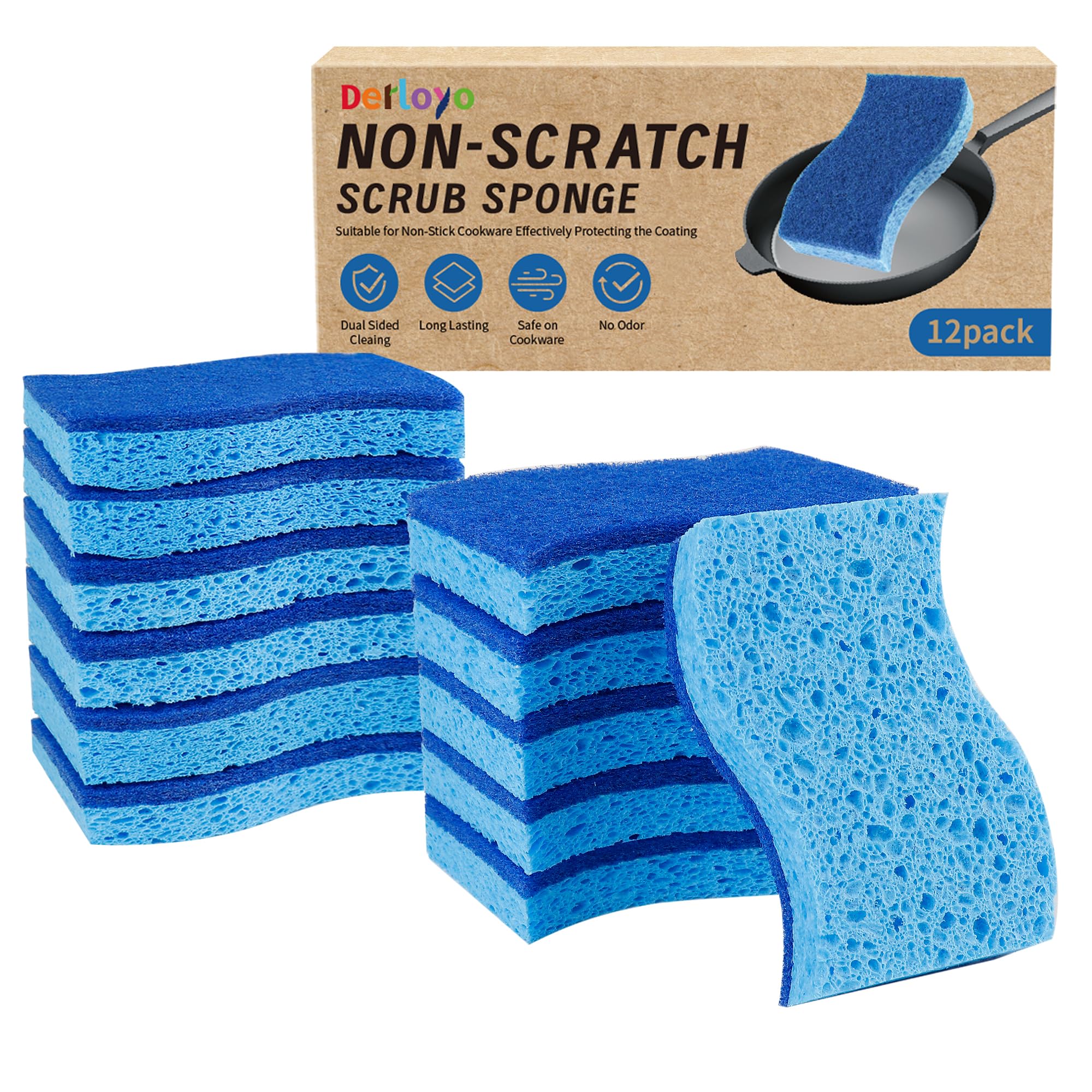 Photo 1 of 12 Count Non-Scratch Dish Sponges Kitchen, Long Lasting Cleaning Sponges for Dishes,Dual Sided Kitchen Sponges, Cleans Fast Without Scratching, Easy to Dry and Reusable-Blue
