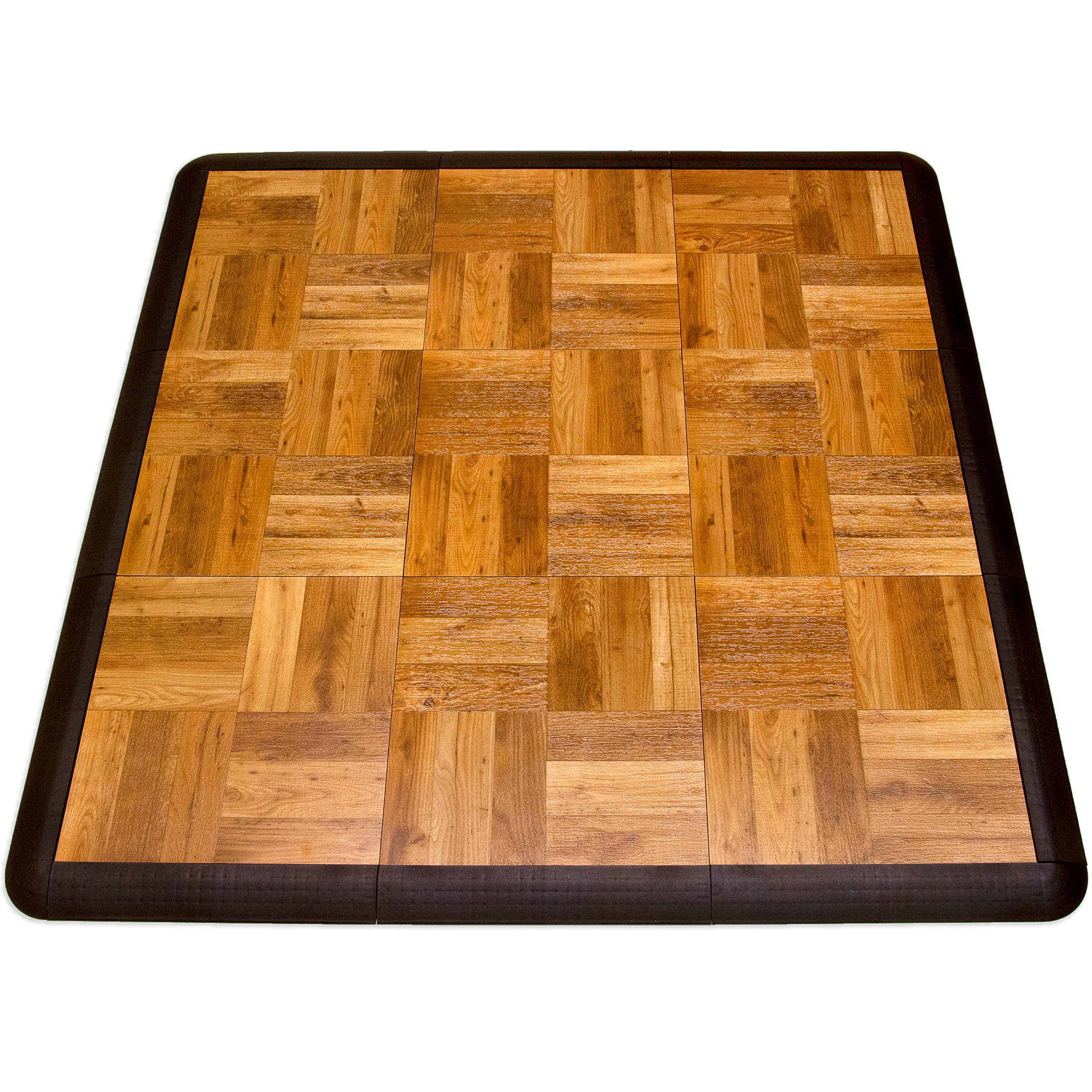 Photo 1 of Big Floors Portable Dance Floor, Interlocking Dance Floor Tiles, Lightweight Plastic Modular Kit (3' X 3'), Oak Finish, 21 Piece (9 Sq Ft)