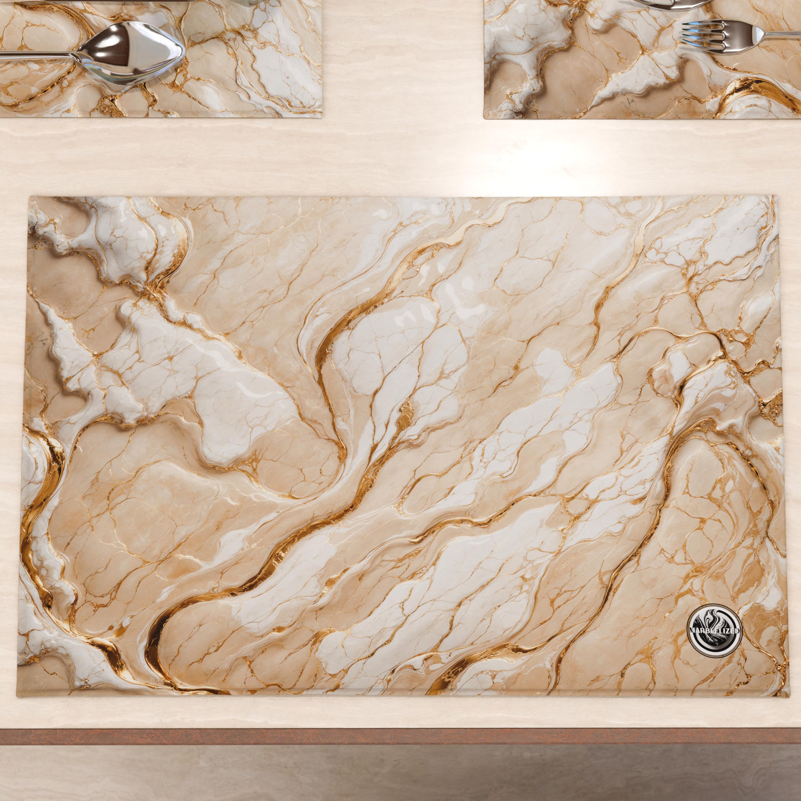 MARBLELIZED - Washable American Placemats, Beige Marble Effect Fabric Placemats, Set of 2 (30 x 45 cm) - Elegant, Ideal for Breakfast, Lunch and Dinner, Gift Idea, 100% Made in Italy