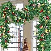 GUOOU 9 Foot Christmas Lighted Garland, Battery Operated Christmas Garland with Lights, Pre Lit Garland Wreath for Indoor Home Winter Holiday New Year Xmas Decorations