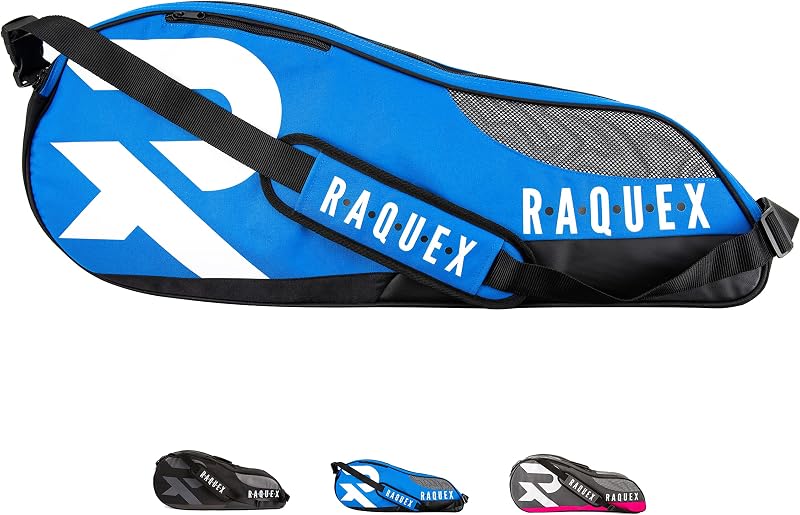 Raquex Tennis Bag 6 Racquet Bag Blue Black Magenta UK Design