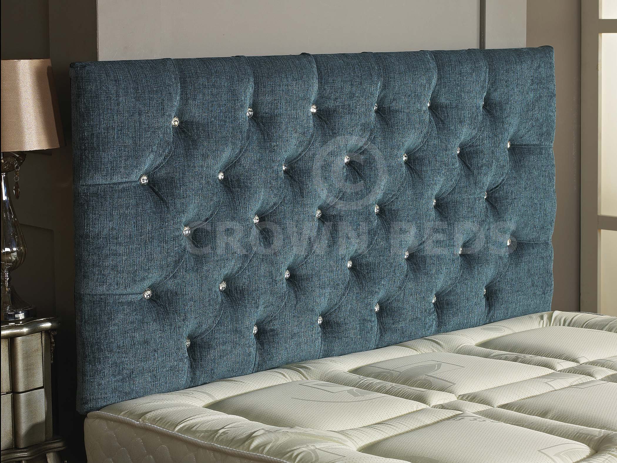 CROWNBEDSUK CHESTERFIELD DIAMANTE BUTTON HEADBOARD IN 2ft6,3ft,4ft,4ft6,5ft,6ft !!!!NEW!!!! (AQUA, 2FT6 (SMALL SINGLE) DIAMANTE)