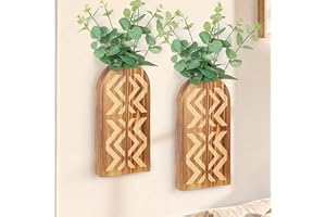 Wood Wall Planters for Dried Flowers: LOTOFUN 2 Pack Wooden Wall Vase for Pampas Grass Eucalyptus Farmhouse Boho Fall Decor - Hanging Planter for Living Room Bathroom