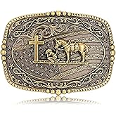 Btilasif Western Cowboy Belt Buckle Longhorn Bull Patriotic American Flag Belt Buckle Cowgirl Western Buckle Large