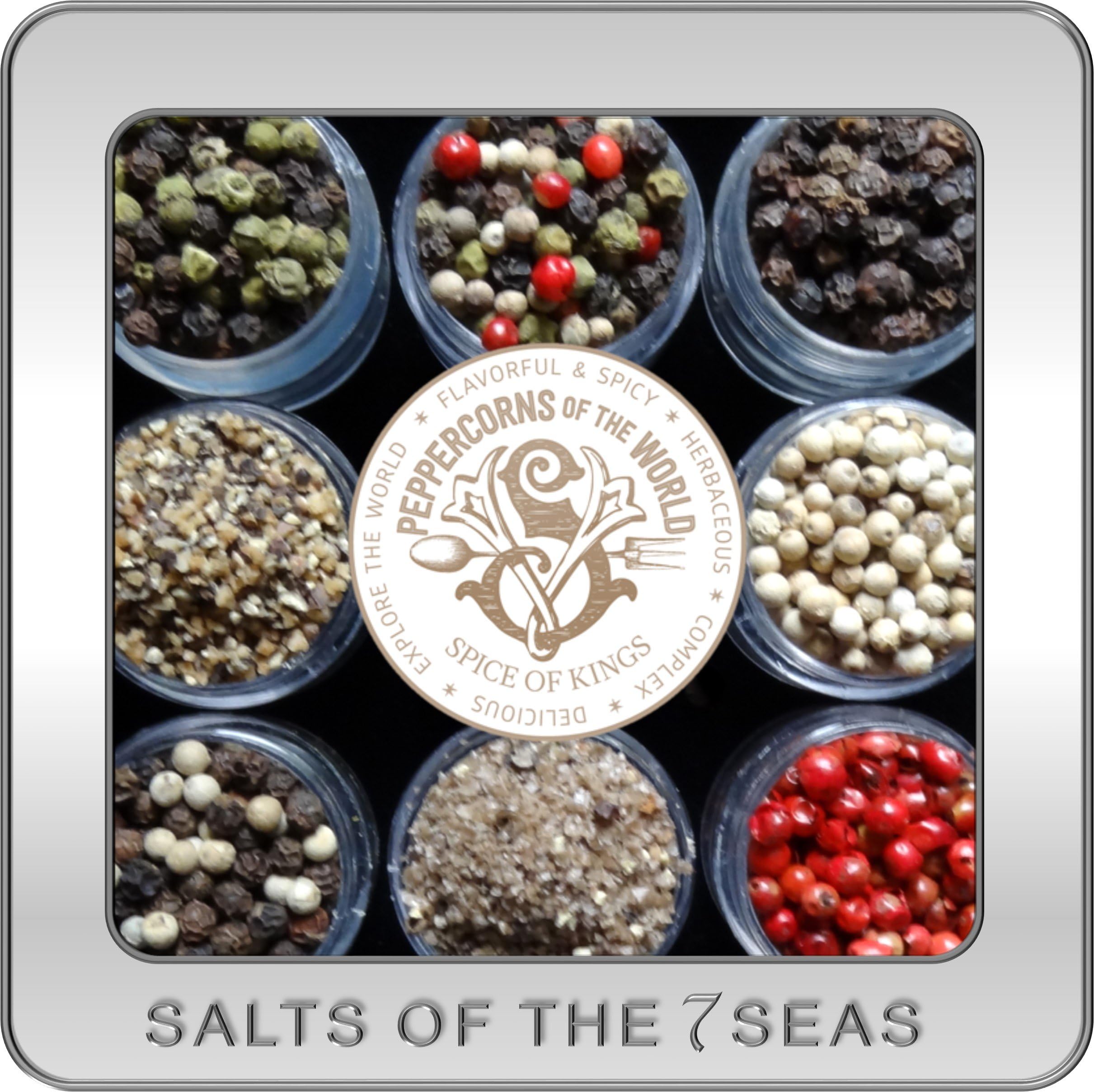 Salts of the 7 SeasPeppercorns of the World in a Custom Embossed Tin