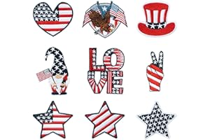 Kirako 9 Pcs Independence Day Iron on Patches Patriotic American Flag Sew on Repair Embroidered Applique USA 4th of July National Memorial Day DIY Crafts Gifts for Clothing Jacket Jeans Backpack Hat