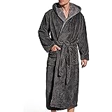 SlumberMee Mens Fleece Plush Robe with Hood Ultra Soft Fluffy Full Length Long with Pockets Luxurious House Coat