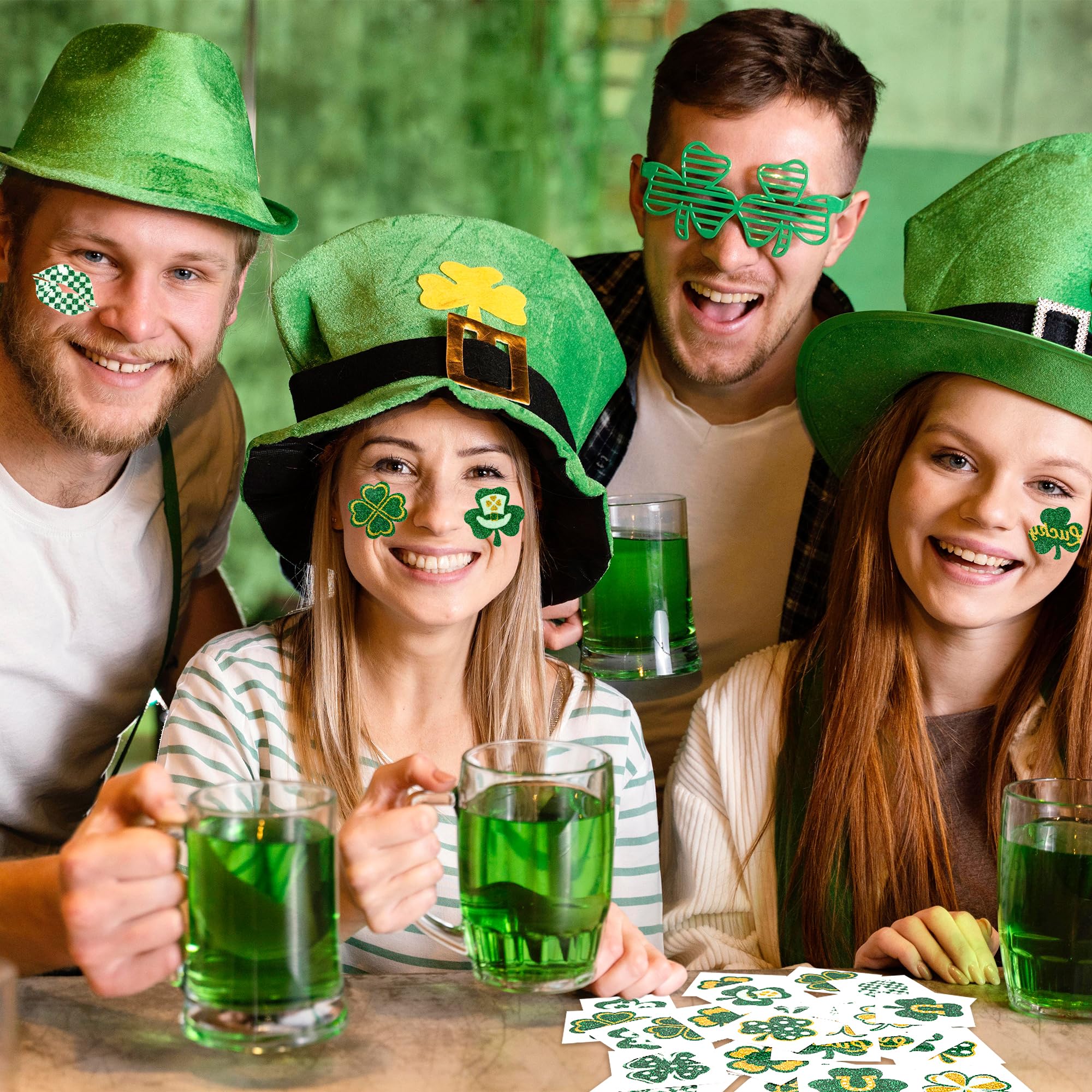 Itscolofy 30 Pcs Glitter St. Patrick's Day Tattoos, St Patricks Day Accessories, St Patricks Day Stickers, Saint Patricks Day Irish Leaf Shamrock Temporary Tattoo Sticker for Body Face, Party Favors Decoration