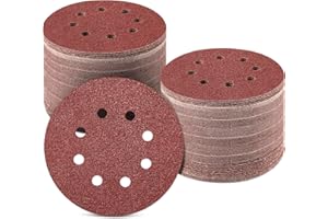 B BRESUCNY 5 Inch 8 Hole Sanding Discs, 100 PCS 40 Grit Hook and Loop Sandpaper, Round Aluminum Oxide Sand Paper Discs for Sander