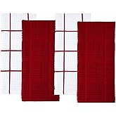Sticky Toffee Cotton Kitchen Towels Set of 4, Red and White, 28 x 16 in, Absorbent Reusable Hand and Dish Towels, Tea Towels, Oeko-Tex Cotton
