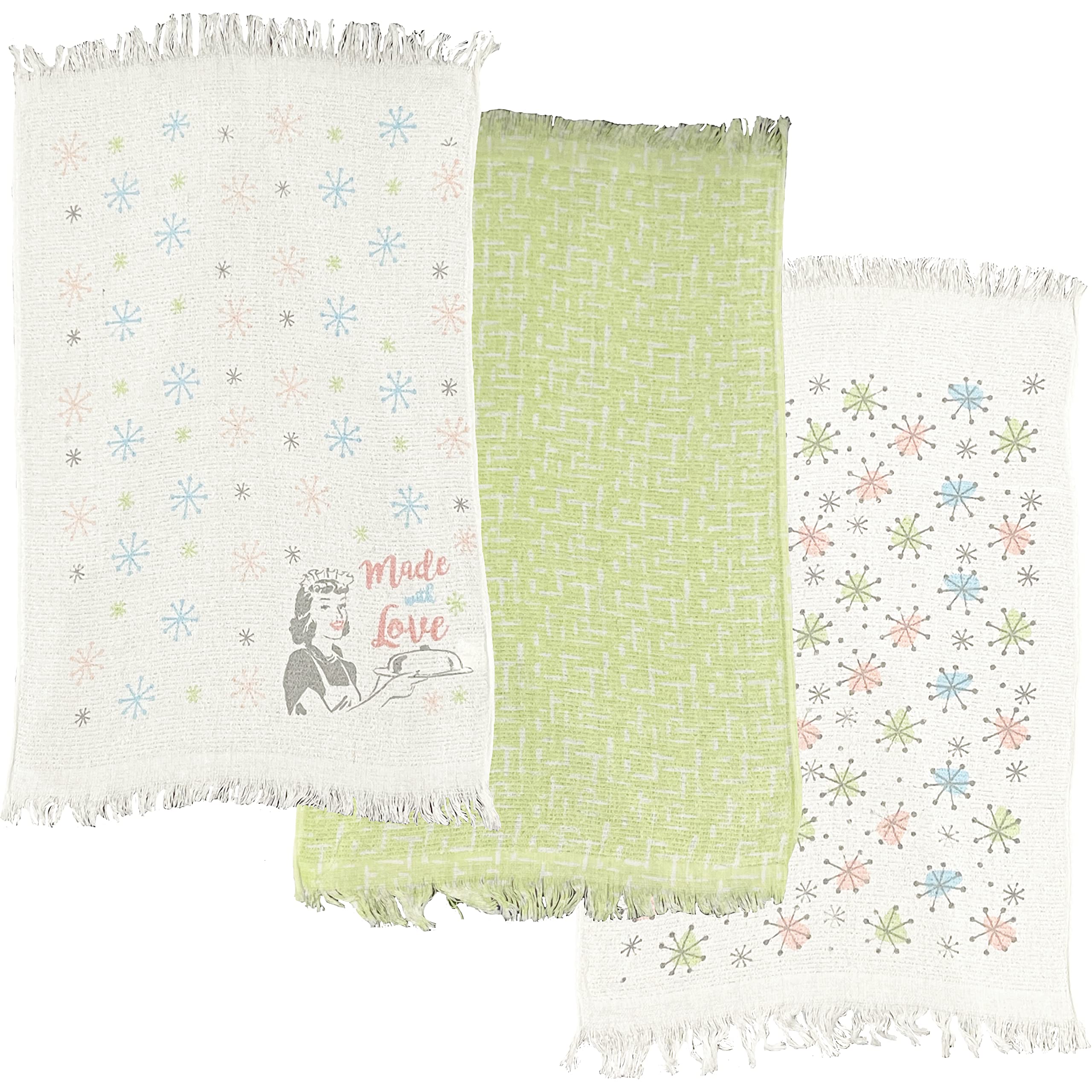 Tea Towels, High Absorbent Set Of Tea Towels 100% Cotton Tea Towels, Terry Towelling or Microfibre Tea Towels (Pack of 3 Made with Love Vintage Design)