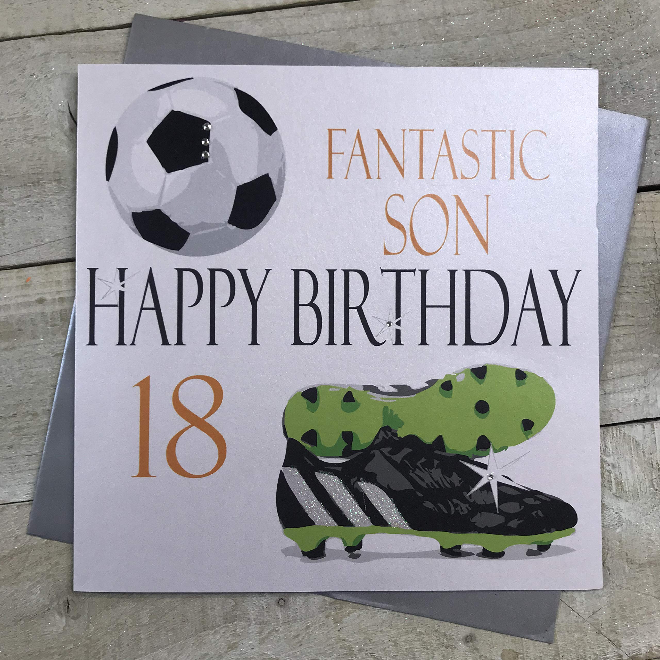 WHITE COTTON CARDS Large Football, Fantastic Son Happy 18" Handmade 18th Birthday Card, XNA18s