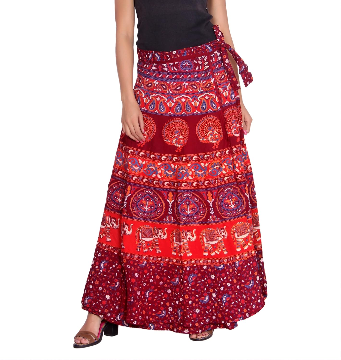 kastiel printed women's regular dark red skirt