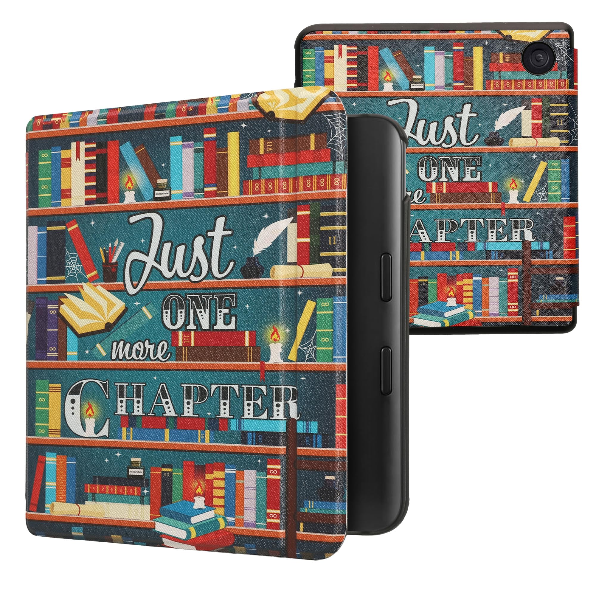 kwmobile Cover for Kobo Libra Colour Case - eReader Cover with auto sleep funktion - Library Motto with Multicolor