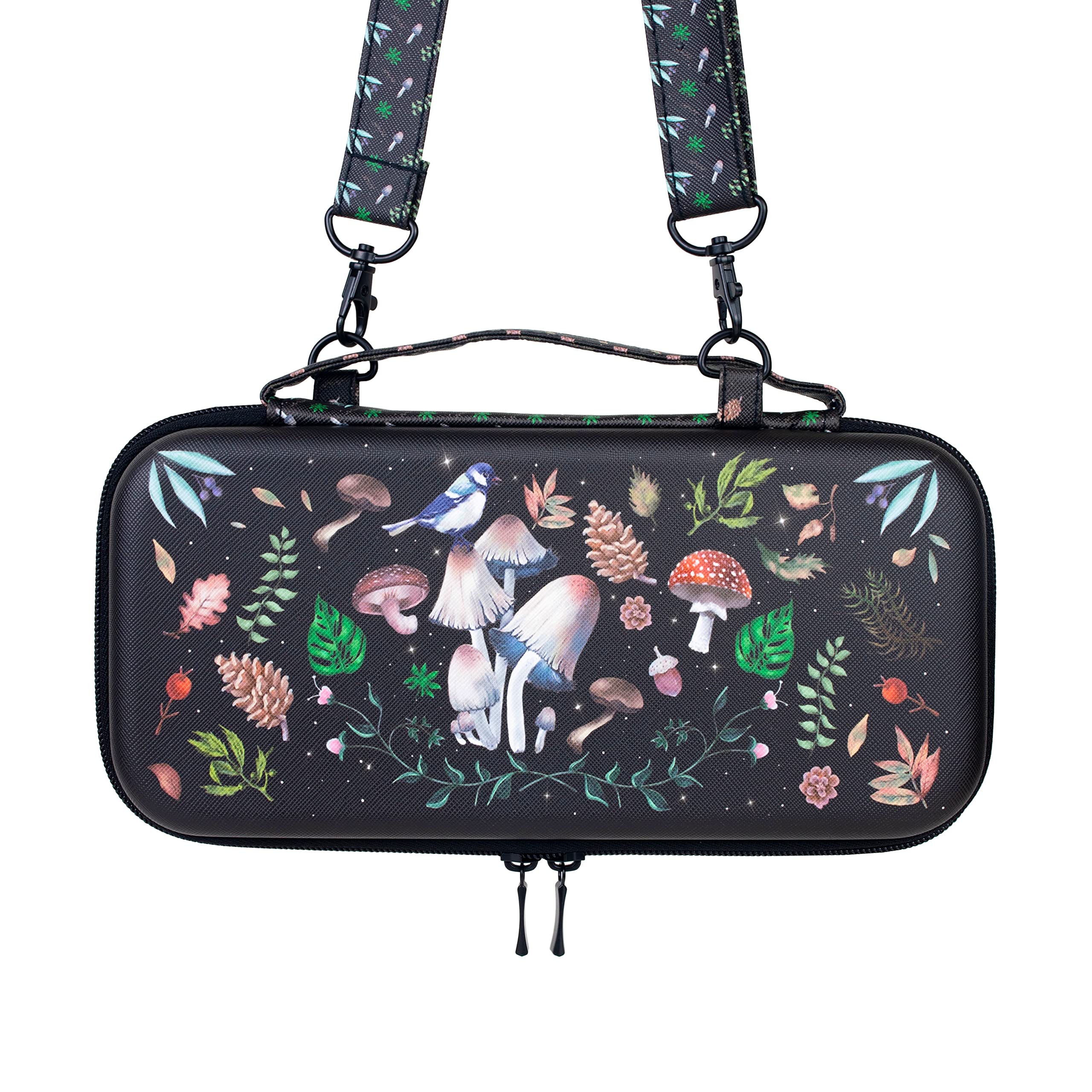 Ocanblu- Magic Mushrooms Switch Carrying Case Compatible with Regular Nintendo Switch/Switch OLED/Switch Lite, with a adjustable shoulder strap-Protective Switch Carrying Case (Black)