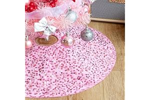 MOSHAKALA Christmas Tree Skirt, 18 inch Sparkly with Faux Fur Plush Mini Christmas Tree Skirt, Christmas Tree Base Mat Thin Velvet Rugs for Xmas Party Home Decorations (Rose Pink)