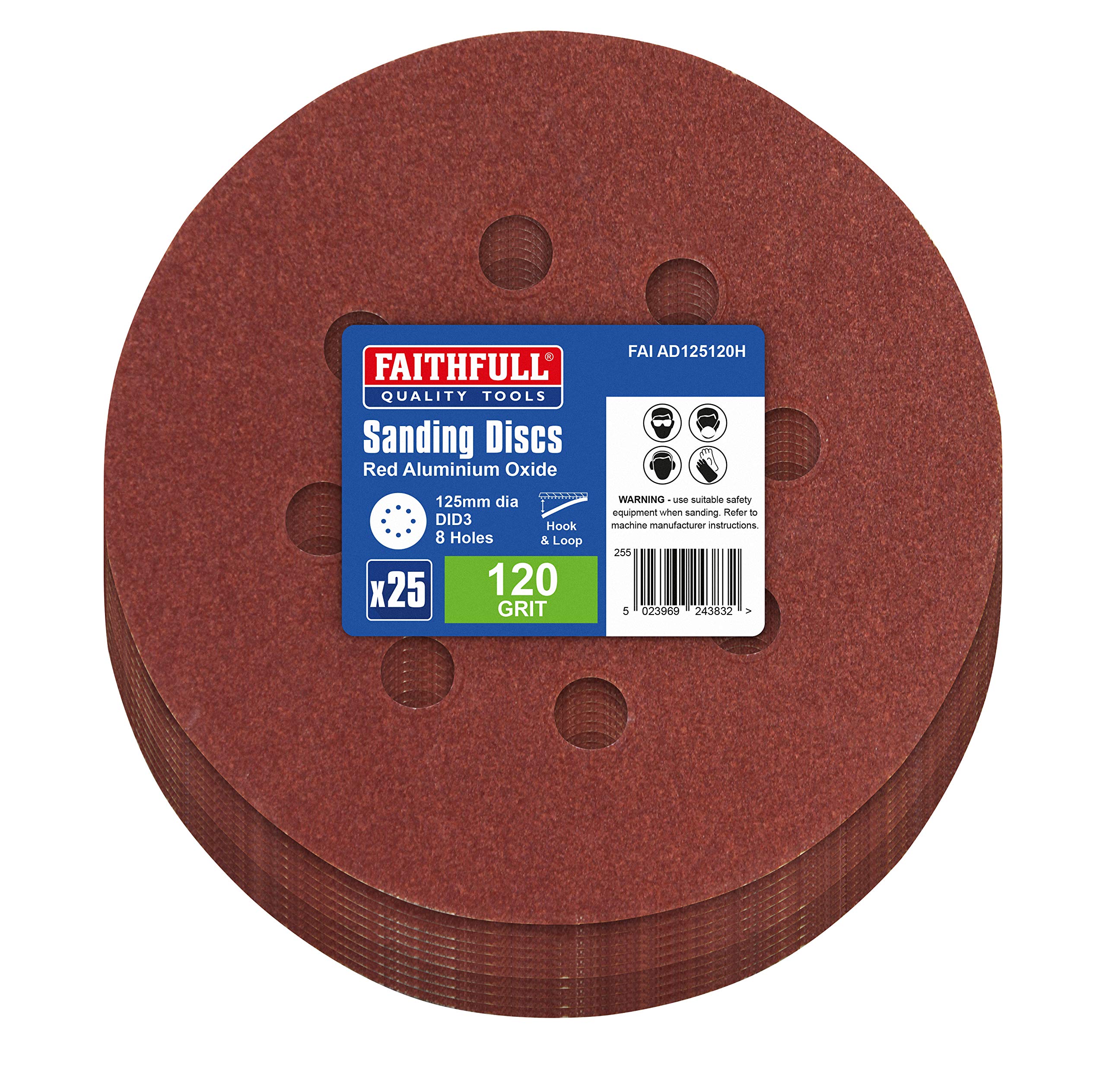 Faithfull AD125120H Aluminium Oxide Disc DID3 Holed 125mm x 120g (Pack of 25)