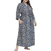 iFigure Women's Plus Size Long Robe Full Length Bathrobes Kimono Dressing Gown Sleepwear Maternity Delivery Robes with Pocket